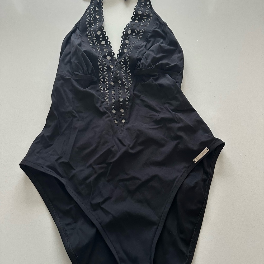 EUC szM Black Lise Charmel Ajourage Couture one-piece swimsuit deep back plunge - Picture 3 of 7